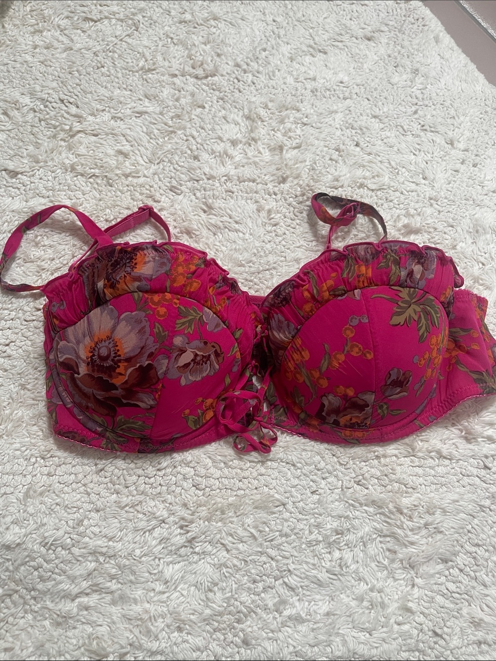Floral Molded Cup Balconette Bra in Hot Pink